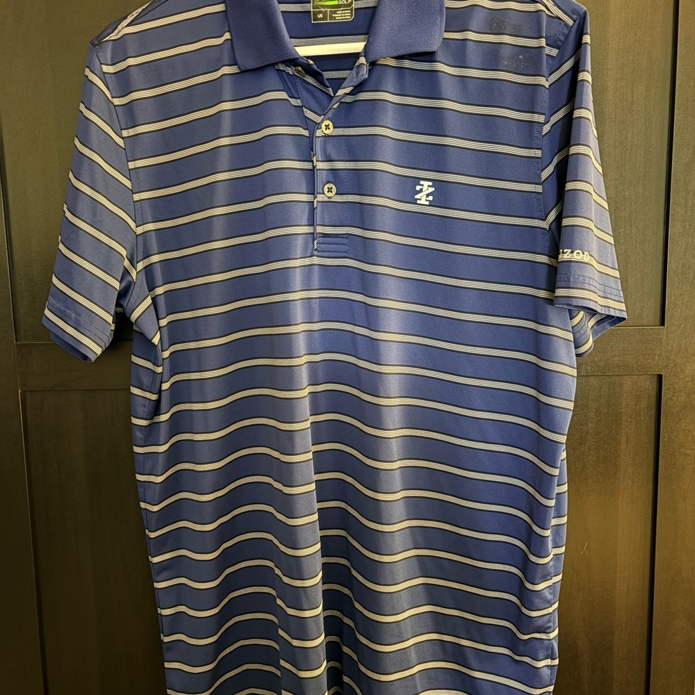Izod Navy and White Striped Polo Shirt